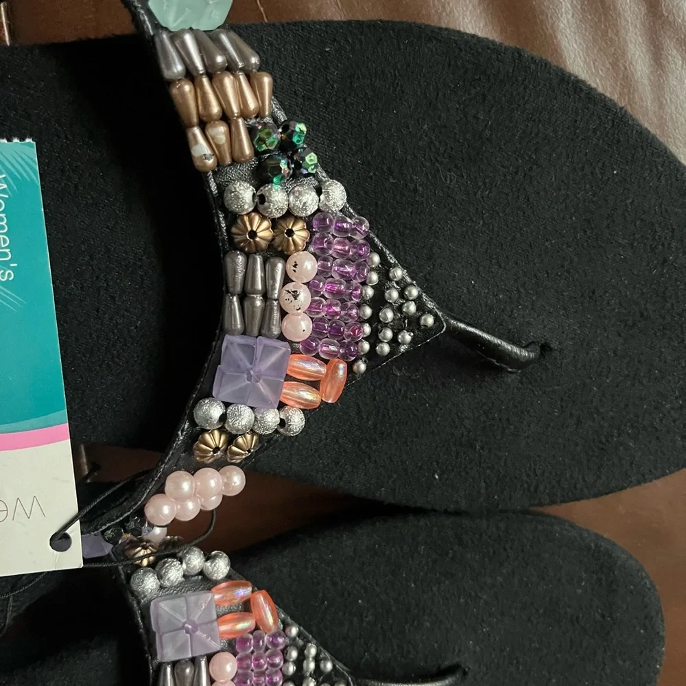 NWT Black Beaded Wedge Sandals Sz 11